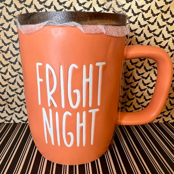 Halloween Matte Orange Fright Night Mug with Wood Spiderweb Lid Coaster - Picture 6 of 6
